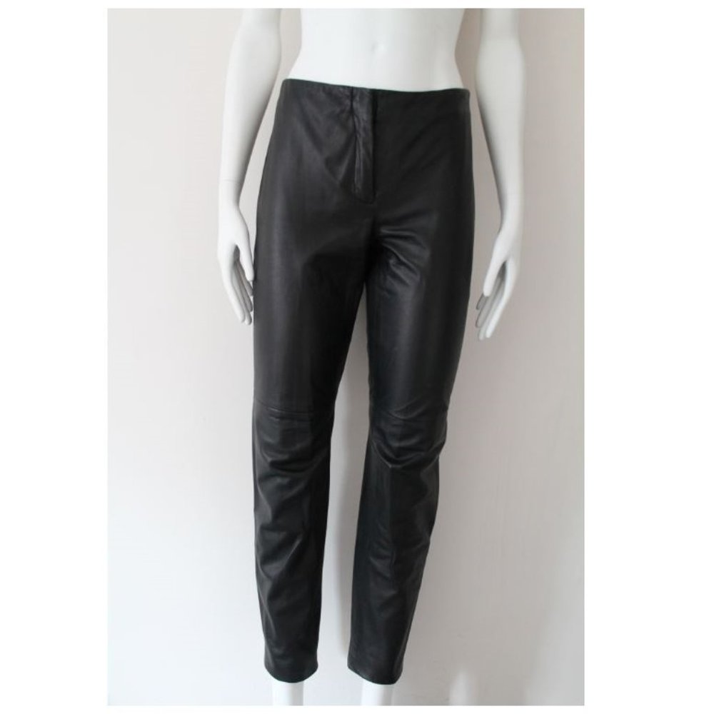 Emanuel Ungaro Straight Leg Genuine Leather Pants Size 6 Black
